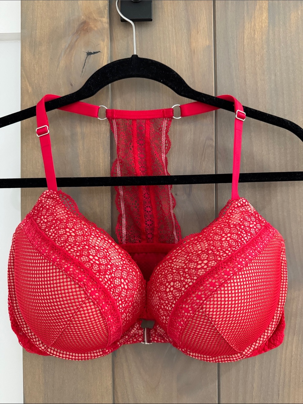 Victoria’s Secret Red Lace Push-Up Bra with Racerback and panty set